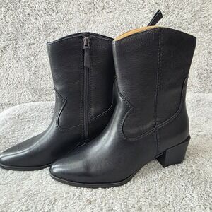 NATURALIZER Womens Black Gaby Almond Toe Block Heel Leather Western Boot‎ 5M NEW